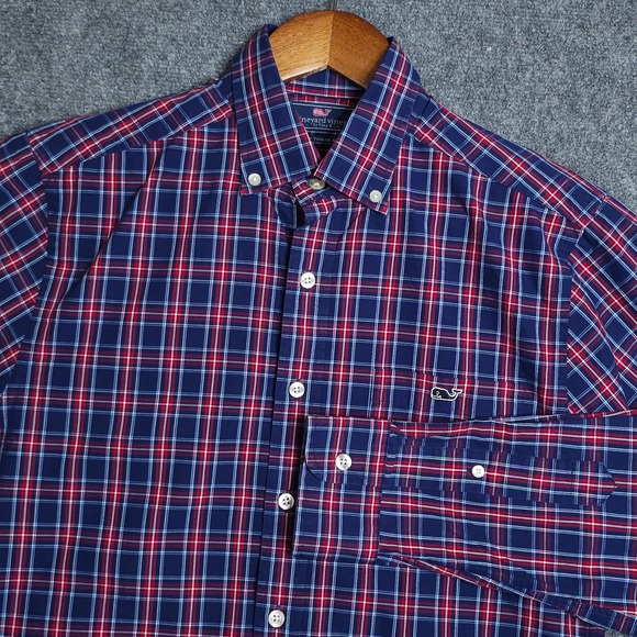 Vineyard Vines Other - Vineyard Vines Dress Shirt Men's Small Blue Red Plaid Slim Fit Tucker‎ Cotton